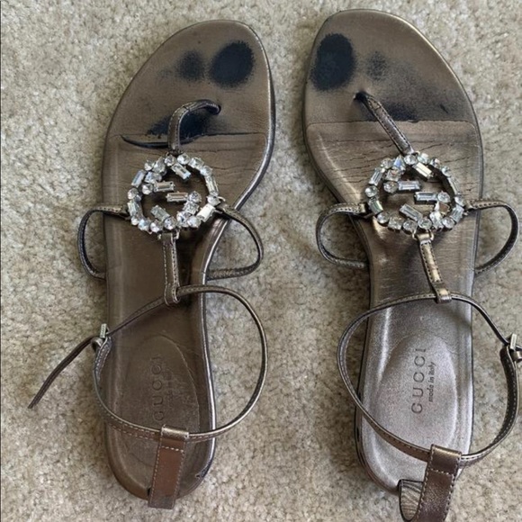 Gucci Metallic Crystals Embellished Thong Sandals